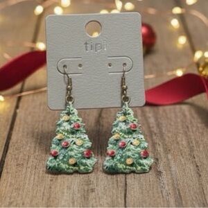 Festive Christmas Tree Earrings | Glitter Holiday Dangle Earrings